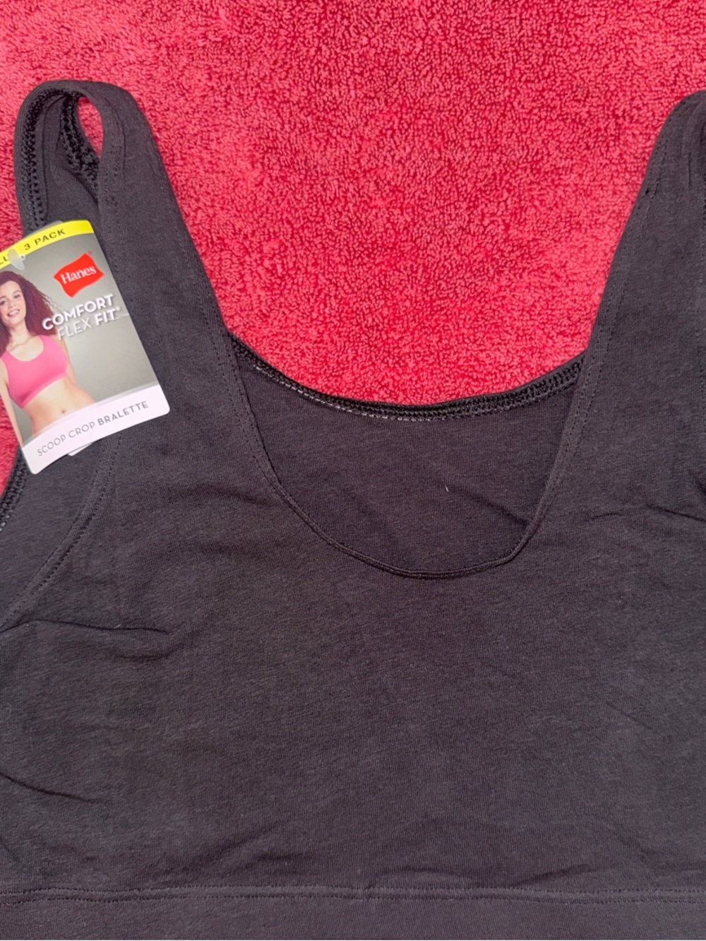 3- Hanes Black Scoop Crop Bralette - Comfort Fit